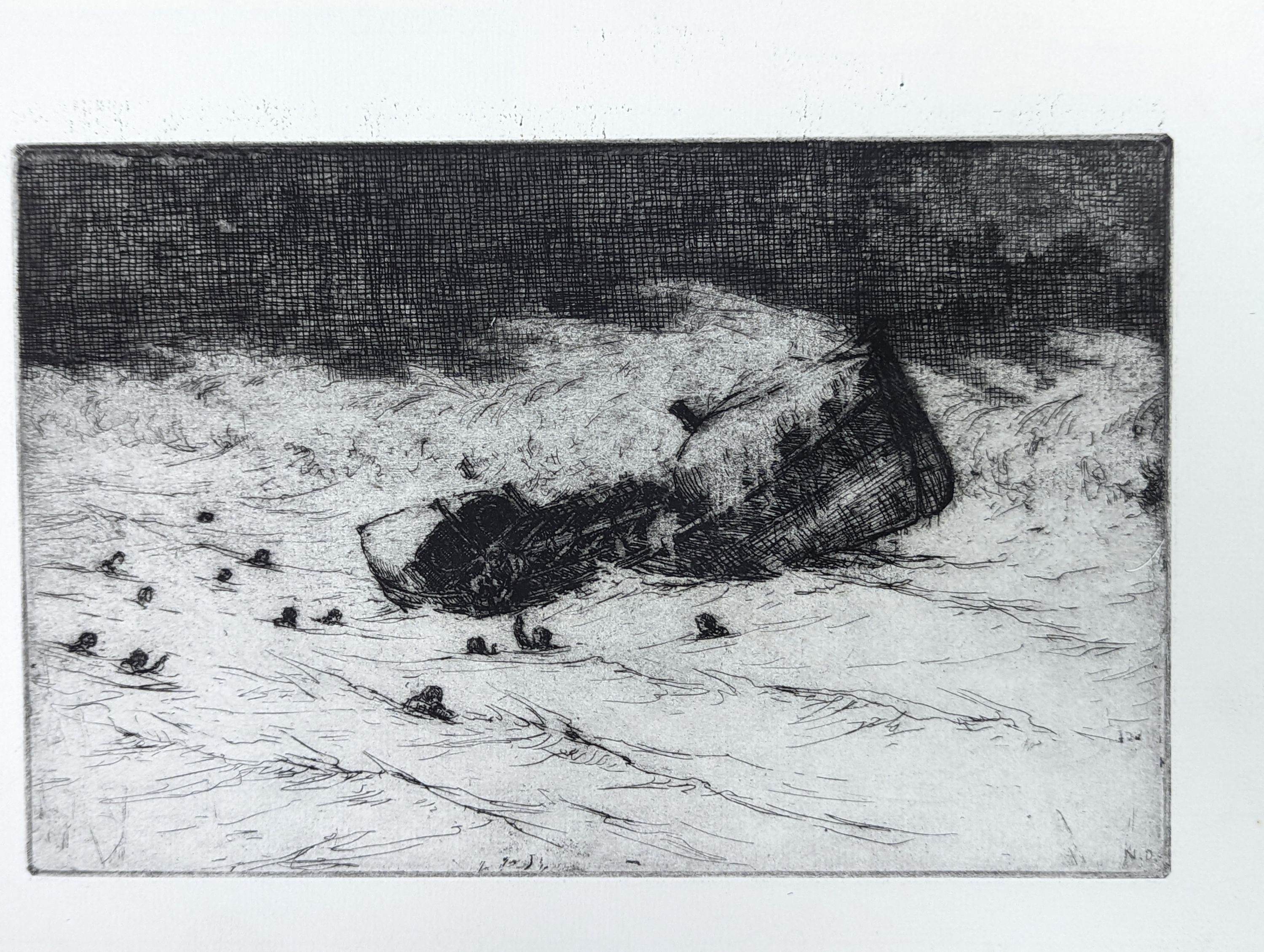 Nelson Dawson (1859-1941) etchings and drawings for 'Lifeboat Upset'